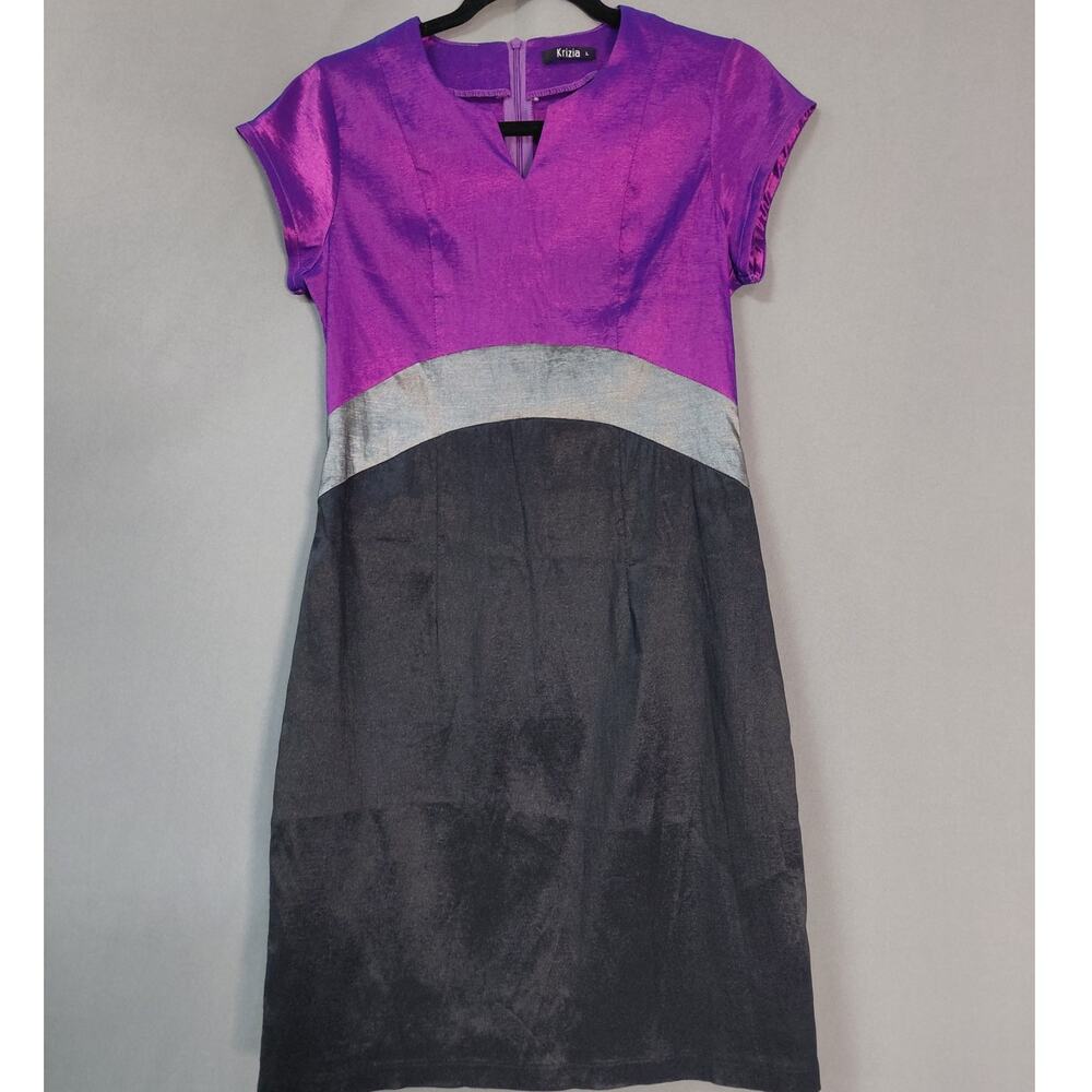Krizia Colorblock Dress Short Sleeve Crew Neck Knee Length Size L